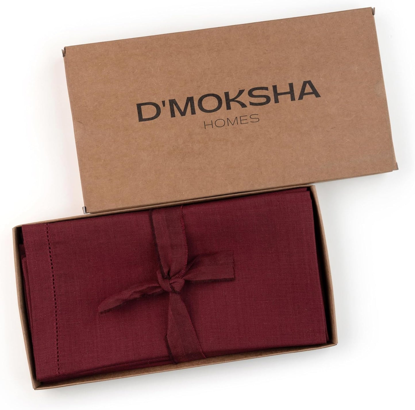 D'Moksha Homes Dark Red Linen Napkins Set of 4 - Classic Hemstitch 100% Pure Linen Hemstitch Dinner Napkins 20 x 20 Inch for Fall, Thanksgiving, Christmas, Holiday - Handcrafted and Machine Washable