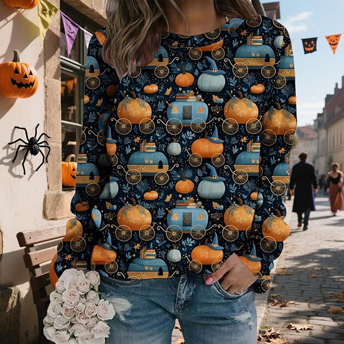 LIZALIG Pullover Cute Sweatshirt Orange Skeleton Fall Festive FunWomens Design Bat Holiday Party Outings Pumpkin Print