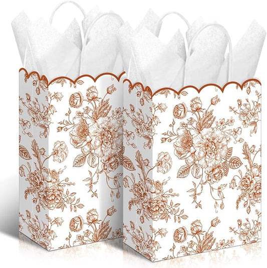 Kolldenn 24 Pcs Terracotta Floral Party Favor Bags with Handles 6.3x3.2x8.3 in Scalloped Wildflower Goodie Candy Gift Treat Bags for Birthday Decoration for Bridal Baby Shower Party Supplies