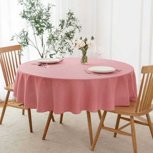 maxmill Round Checkered Tablecloth Spillproof Wrinkle Free Heavy Weight Gingham Table Cloth for Circular Table Cover Buffalo Plaid for Buffet Banquet Christmas Party Holiday Dinner 70 Inch Red White