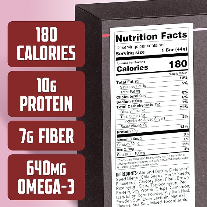 Defender Vegan Protein Bar, Cinnamon Churro Oatmeal, Plant Based Snack Breakfast Bars, Psyllium Husk, High Fiber, Non GMO, Kosher, No Stevia & Sugar Alcohols, 12 Bars, Holiday Gift Item, Stocking Stuffer