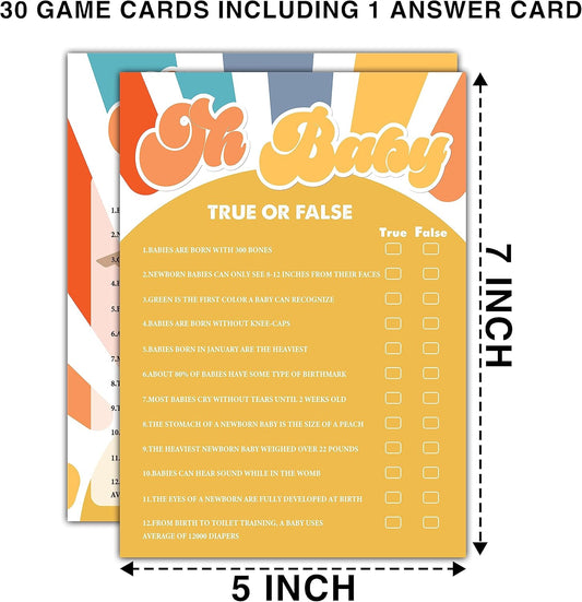 YSTEP Boho Sunshine 30 Oh Baby True or False Game Cards with 1 Answer Card, Gender Reveal Party Supplies Favors (5"x7") -A03