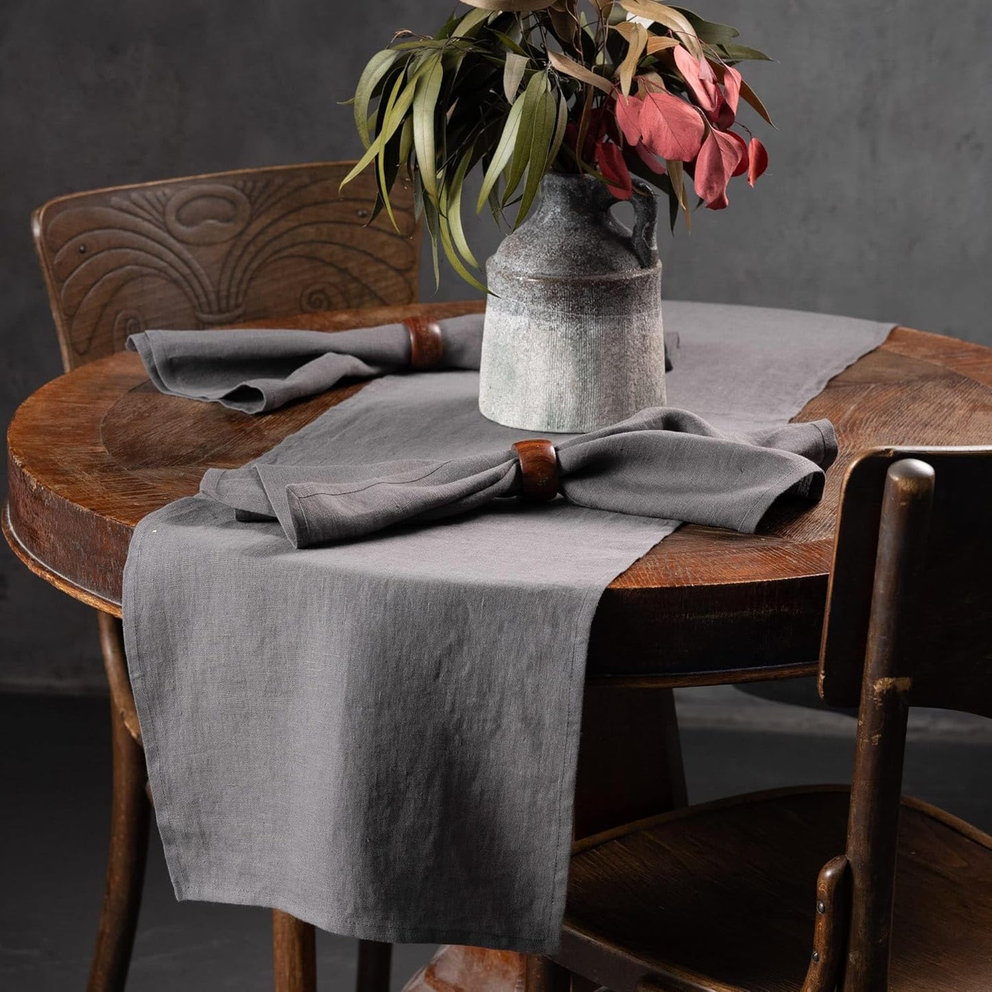 Linen Table Runner 60 inches Long - 100% Pure Linen Flax - Stonewashed European Linen Table Runner (Ash Grey, 14 x 60 Inch) - for Dining, Fall, Autumn, Thanksgiving