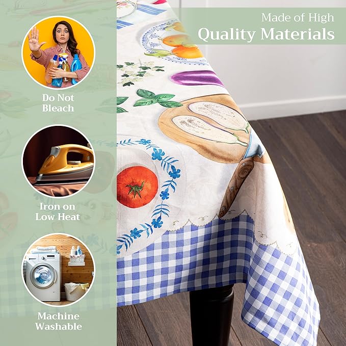 Maison d' Hermine Table Cloth Rectangle Table 100% Cotton 60 x 108 Inches Tablecloth Reusable Decorative for Dining Room Farmhouse Home Valentines Day Decorations Spring Summer - Gourmand