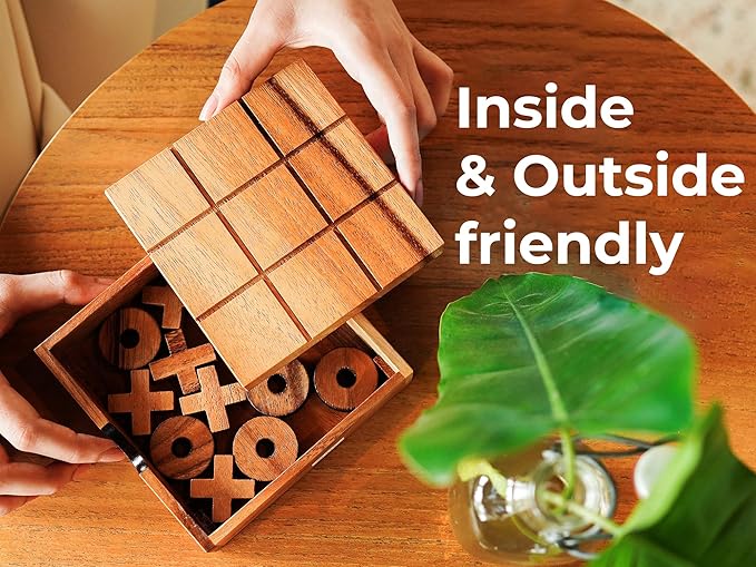 BSIRI Wooden Tic Tac Toe Game - Brain Teaser Puzzles for Adults Games and Unique Gifts, Coffee Table Decor Living Room Decor Modern Wood Decor (5.5 Inch)