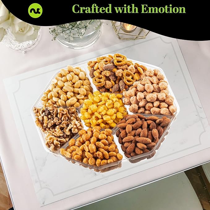 NUT CRAVINGS - Halloween Treats For Adults Mixed Nuts Gift Basket in Red Gold Classic Box (7 Assortments, 1 LB) Holiday Xmas Christmas Food Arrangement, Healthy Snack Care Package, Food Assortments