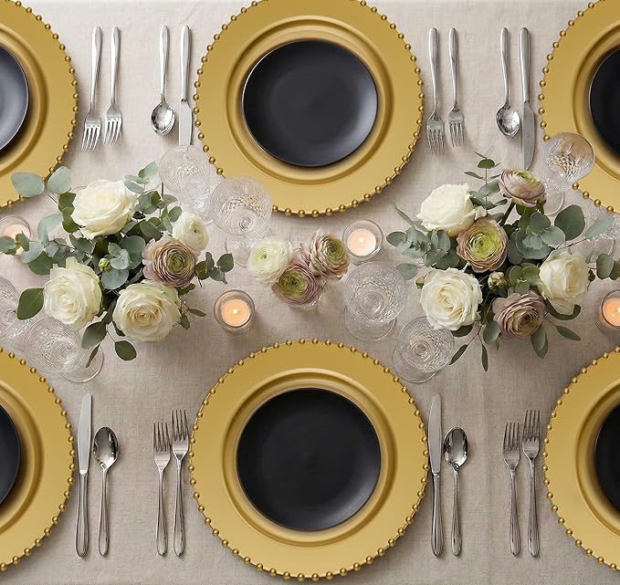 PLASTICPRO Gold Plastic Charger Plates with Beaded Edge – Pack of 8 – 13" Elegant Round Disposable Chargers for Weddings, Events, Parties, and Dinners