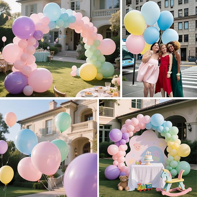 12 Inch Pastel Balloons Assorted Color - 100pcs Macaron Birthday Ballons Latex Party Balloons for Balloon Arch Garland, Graduation Birthday Baby Shower Decorations, Rainbow Pink Blue Yellow Baloon