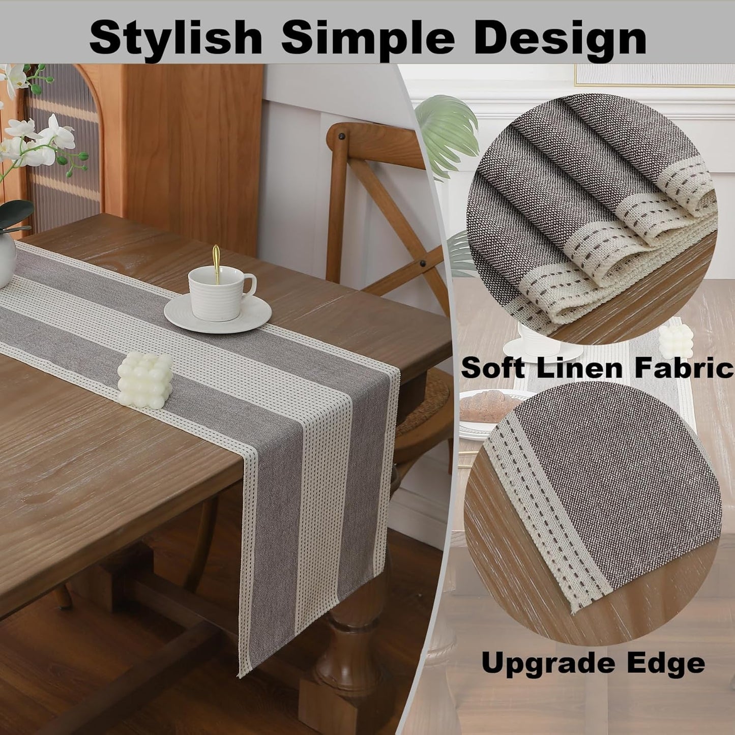 Gernaice Boho Table Runner, Rustic Striped Cotton Linen Farmhouse Table Runners for Holiday Wedding Dining Living Room Bedroom Home Decor, 108" L X 13" W Dark Brown