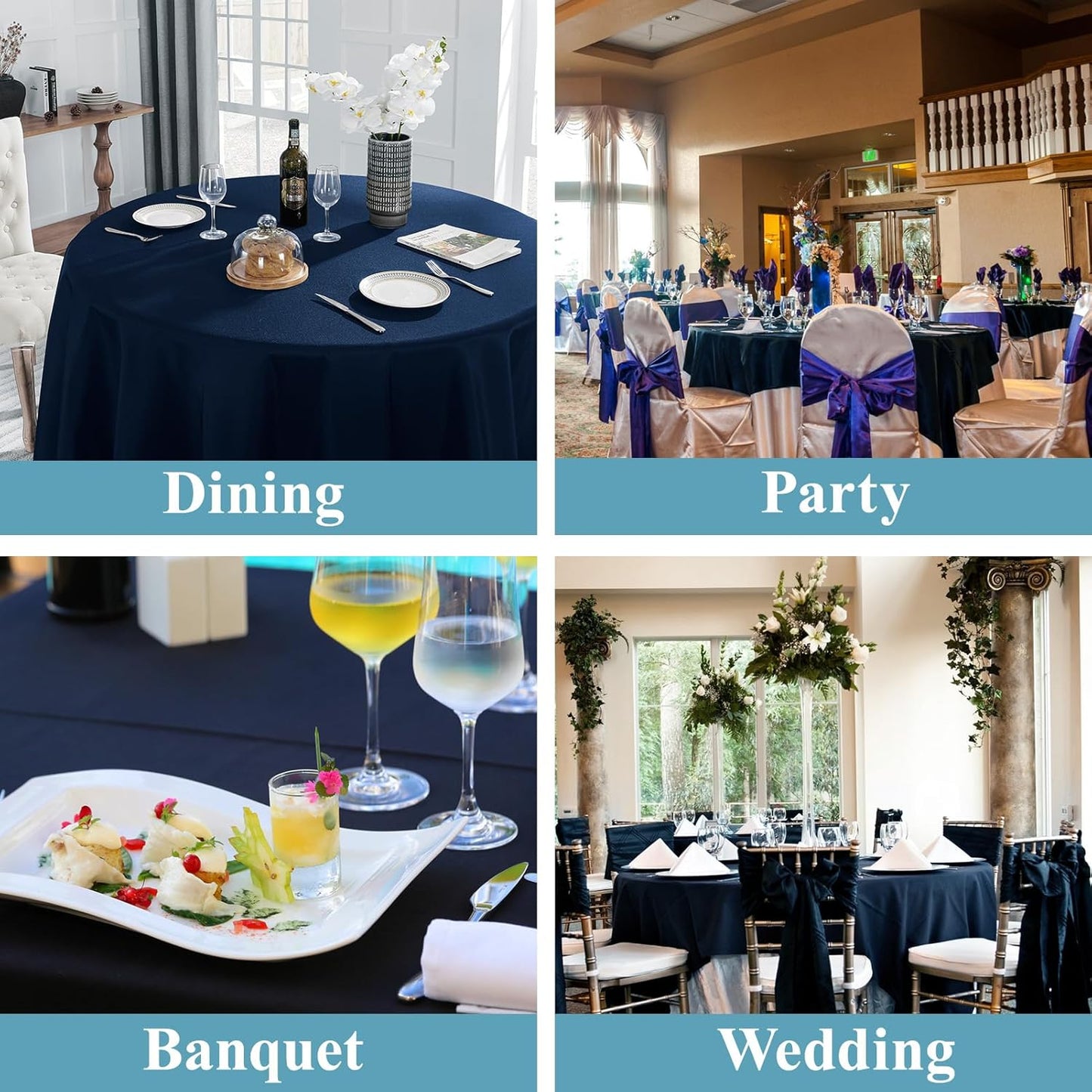 VidaFete Tablecloth 6 Pack 120inch Round Table Cloth Polyester, Stain Wrinkle Resistant Polyester Dining Table Cover for Kitchen Dinning Party Wedding Round Tabletop Buffet Decoration(Navy Blue)