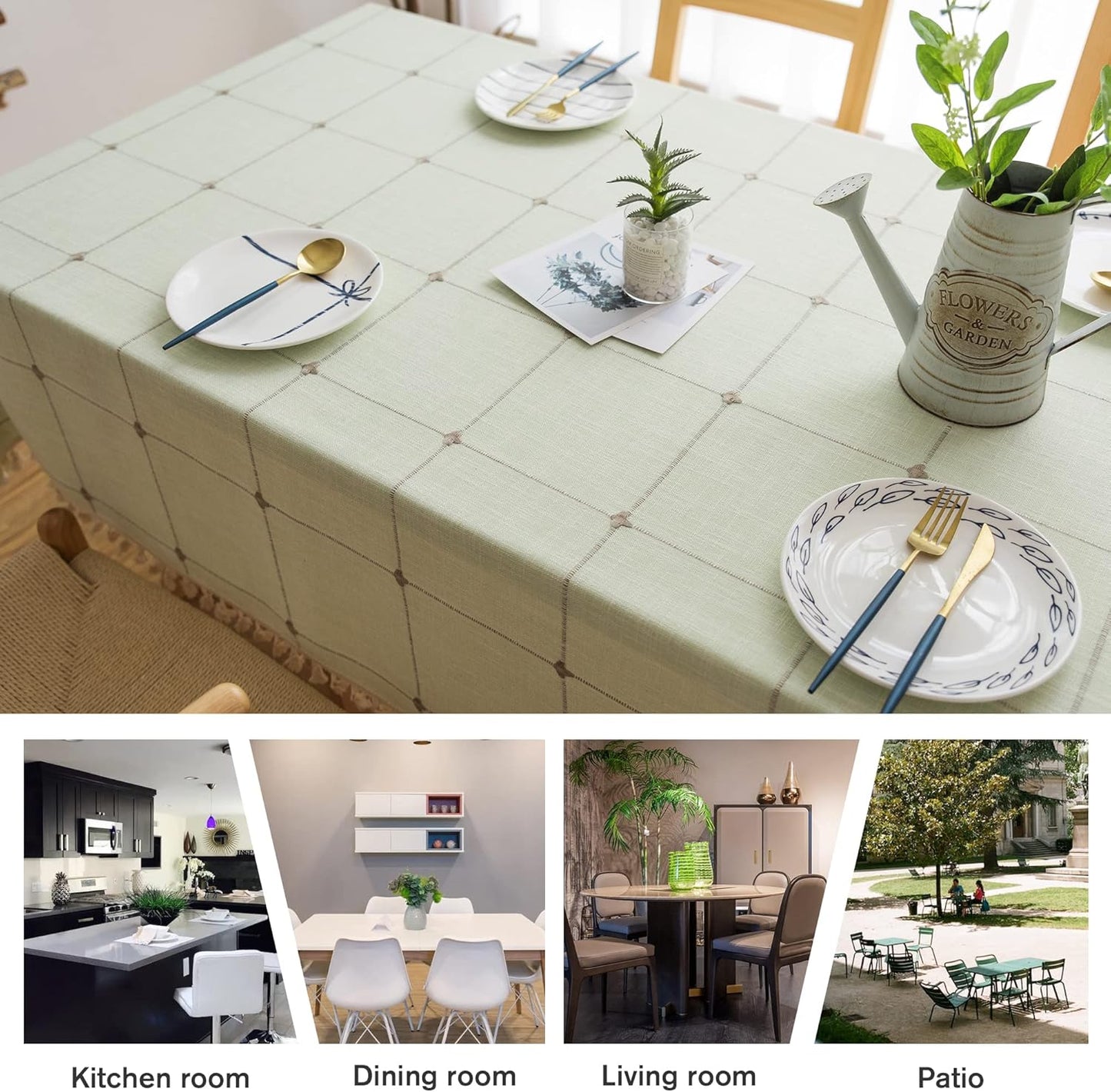 Pahajim Rustic Linen Tablecloth Cotton Rectangle Table Cloth for Kitchen Dining with Tassel Plaid Waterproof Tablecloths Rectangle/Oblong,55''x94'', 6-8 Seats