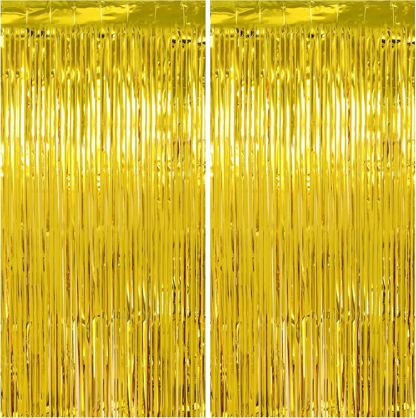 Gold Streamers Graduation Decorations - Thicken 2 Pack 3.2 x 8.2 FT - Golden Tinsel Foil Fringe Backdrop Curtains Party Backdrop for Birthday, Prom, Hollywood, Anniversary Party Decorations