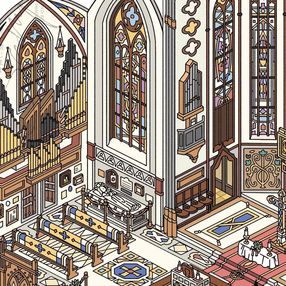 Fabulous Cathedral Architecture Scenery Stickers, DIY Miniature Scrapbooking Supplies, Vintage Library Scenes, Fun World PET 3D Landscape Sticker, Crafting Decorative Paper for Relief Stress