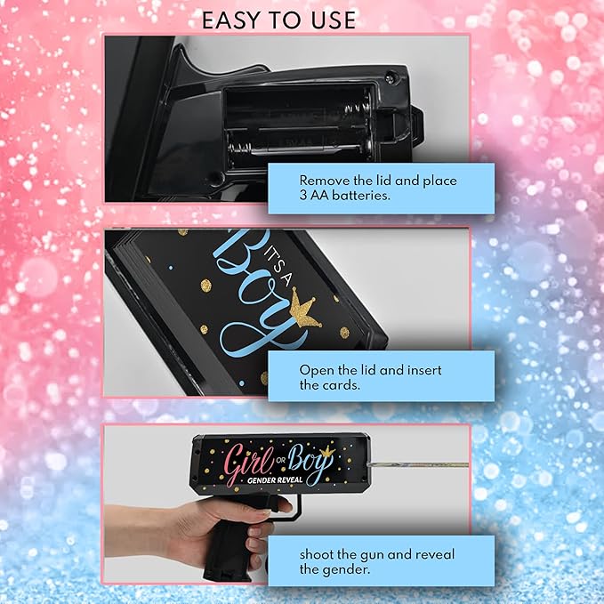 Gender Reveal Confetti Card Gun – “It’s a Boy” or “It’s a Girl” Cards Launcher – Fun Gender Reveal Party Prop, Baby Shower Supplies for Team Pink or Blue – Boy or Girl Announcement Blaster