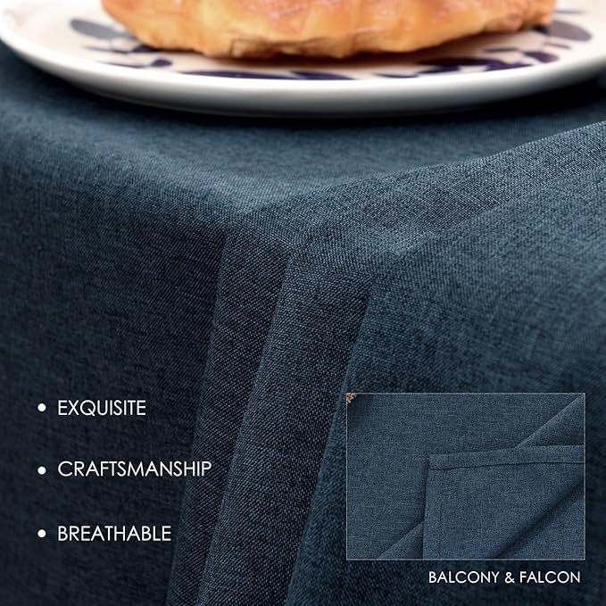 BALCONY & FALCON Table Cloth – Waterproof, Wrinkle Resistant & Washable Rectangle Tablecloth and Table Cover for Dining Room, Kitchen, Outdoor, Party & Birthday Use (Dark Blue, 57" x 85")