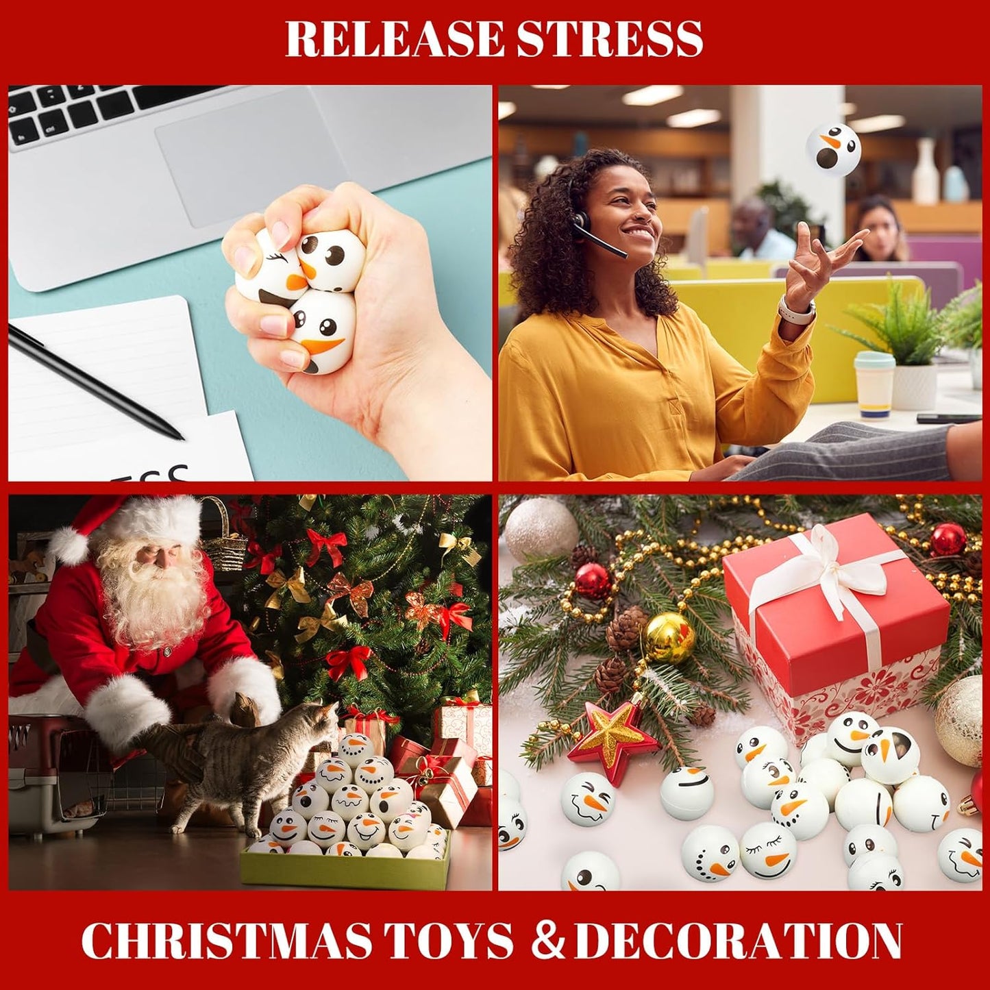 Leyndo 100 Pcs Christmas Stress Ball 1.57 Inch Foam Snowman Stress Relief Snowman Face Small Slow Rising Stress Ball Squeeze Ball for Xmas Party Favor Stocking Stuffer Filler, 32 Styles