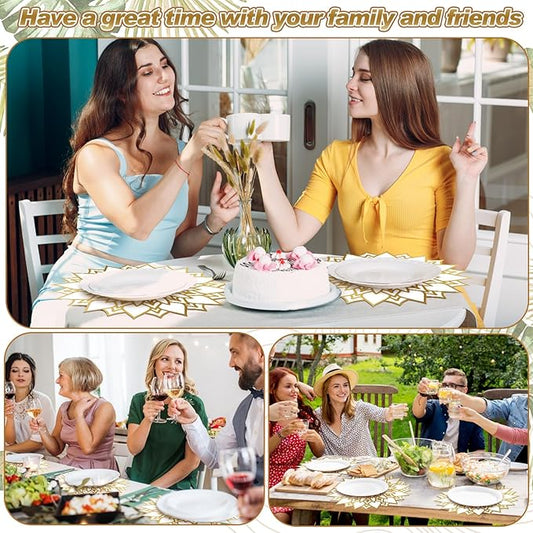 Sinmoe 100 Pack Disposable Paper Placemats Bulk 13 Inch Paper Charger Place Mat Party Charger Plates Table Place Mats for Dinner Wedding Birthday Baby Shower Spring Dining Tableware(Mandala Flower)