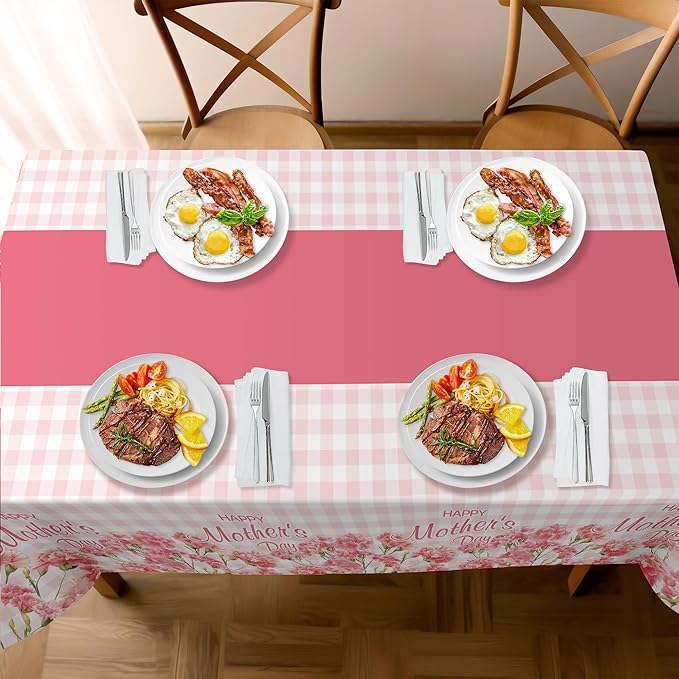 2 Pack Mothers Day Tablecloth,Mothers Decorations 54" x 108" Disposable Plastic Tablecloth,Mothers Table Cloth Plastic Pink Table Cover for Party Supplies,Birthday,Home,Dinner,Indoor,Outside Picnic