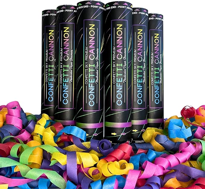 Confetti Sky [6 Pack] 12 Inch Confetti Cannons | Multicolor Streamers Poppers for Wedding Celebration, Birthday Party, Pranks, Graduation, Christmas Eve and New Year Celebration