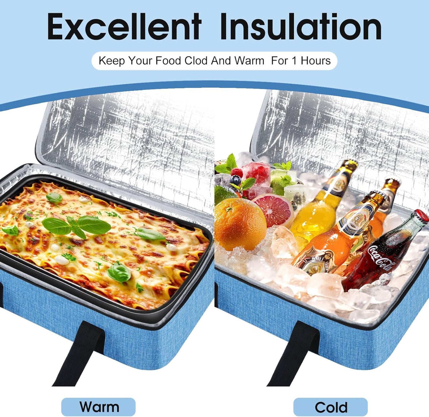 Insulated Casserole Carrier, Portable Casserole Carrier for Hot or Cold Food Lunch Tote Warmer or Cooler Bag, Lasagna Lunch Bag for Potluck Parties- Fits 9" x 13" Baking Dish-Azure