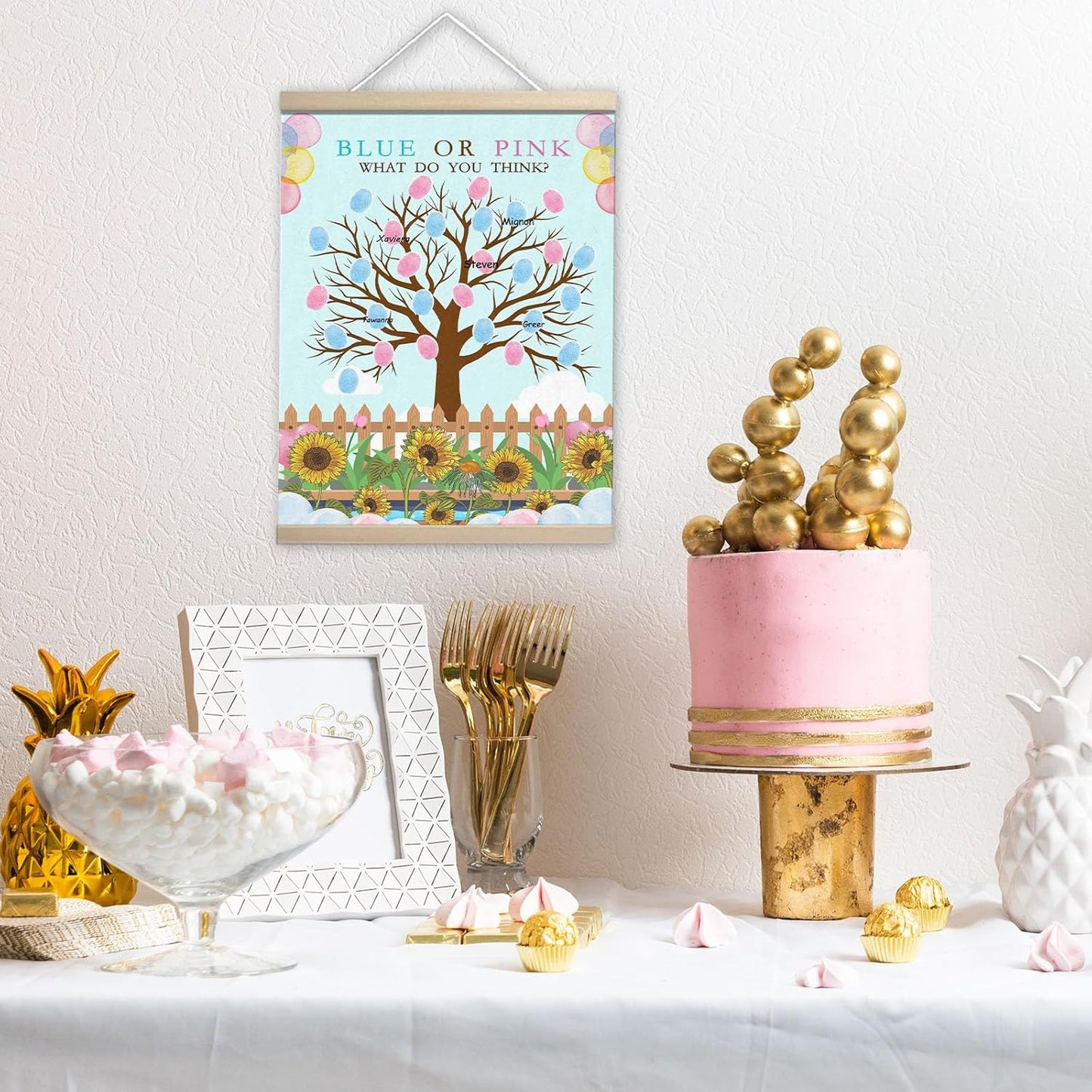 Meaningful Baby Shower Guest Book Game, Gender Reveal Fingerprint Leaves Tree, Gender Reveal Keepsake, Canvas Decoration, Baby Shower Party Supplies(12x15in)