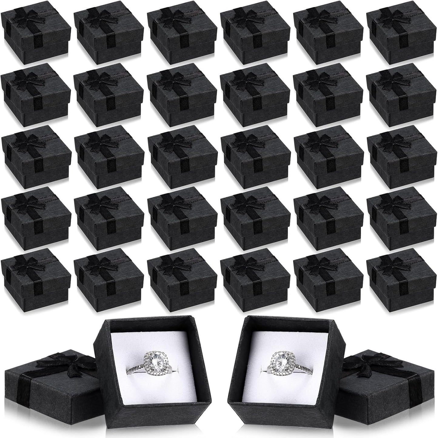 Bucherry 72 Pcs Ring Boxes 1.6 x 1.6 In Hard Cardboard Jewelry Box with Ribbon Bow Small Jewelry Gift Cases for Small Business(Black)