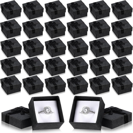 Bucherry 72 Pcs Ring Boxes 1.6 x 1.6 In Hard Cardboard Jewelry Box with Ribbon Bow Small Jewelry Gift Cases for Small Business(Black)