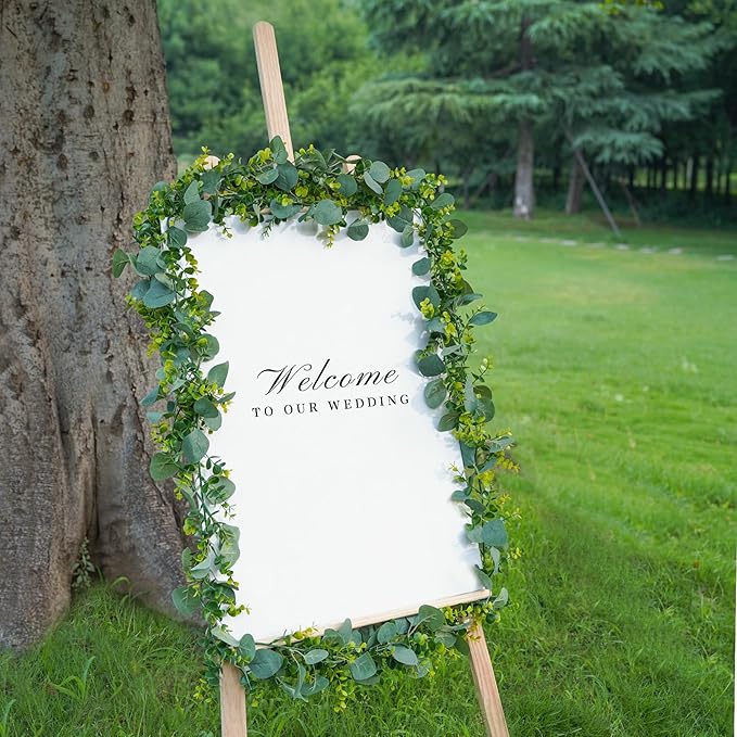 4 Pcs Greenery Garland,5.9Ft Eucalyptus Garland,Faux Flower Garlands Silk Eucalyptus Leaves,Fake Vines for Table Centerpieces Wedding Decorations,Outdoor DIY Front Door Wreath
