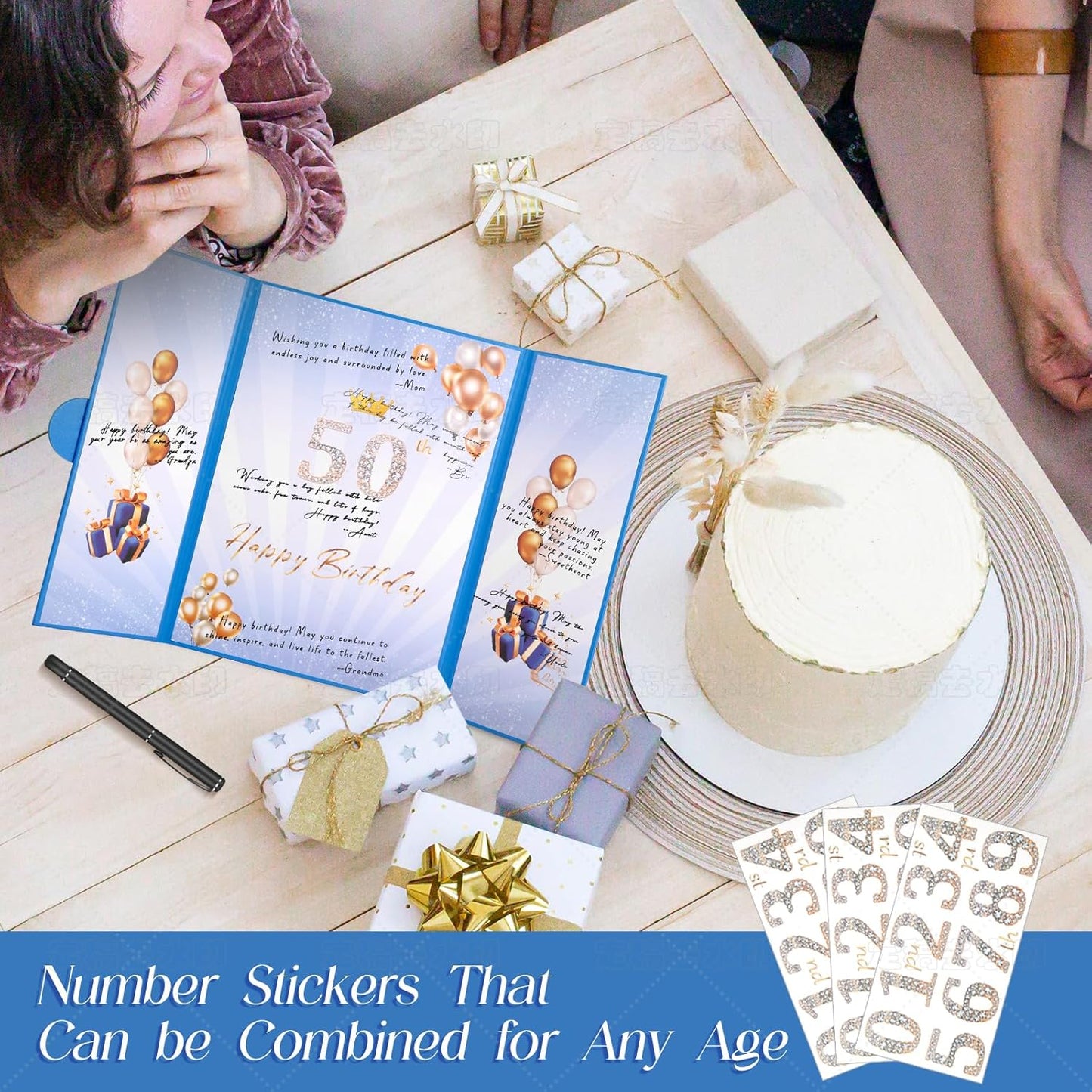 Blue Gold Birthday Party Decorations,18" x 12" Creative Birthday Decorations Guest Sign in Book Alternative, for Men and Women of All Ages, Happy Birthday Party Supplies