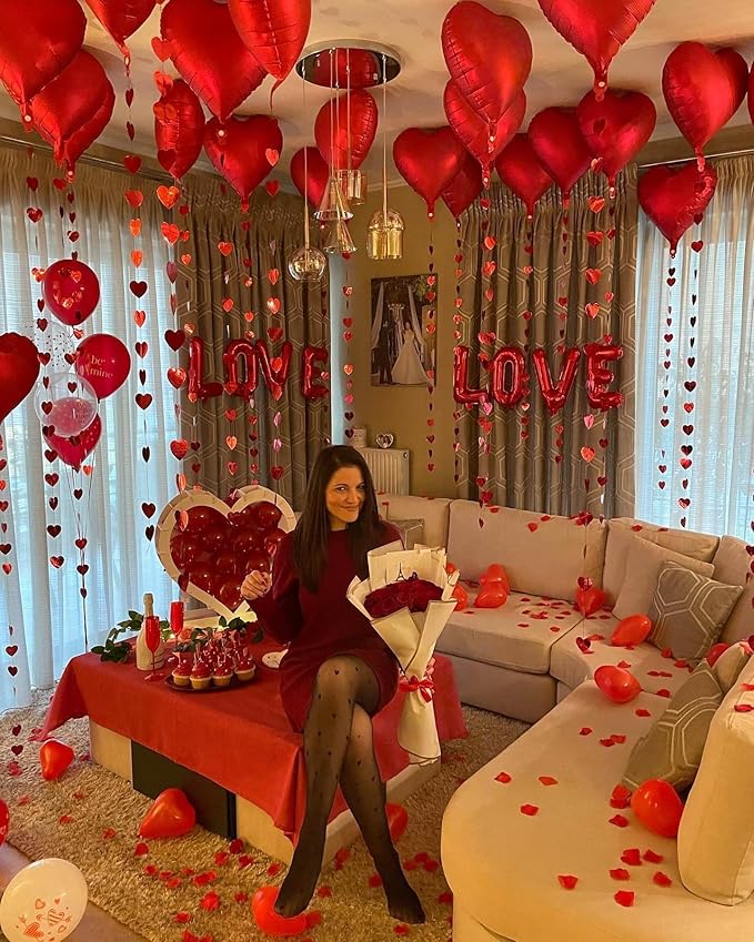 Red Heart Shaped Balloons Red I LOVE YOU Valentine Balloons for Valentines Day Bridal Shower Wedding Party Decorations