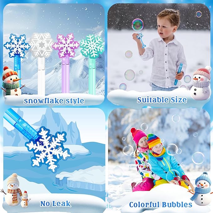 YQUQWN 24 PCS Christmas Winter Bubble Wands, Snowflake Bubbles for Kids, Perfect for Winter Party Gifts, Class Rewards,Birthday Supplies and Christmas Stocking Stuffing