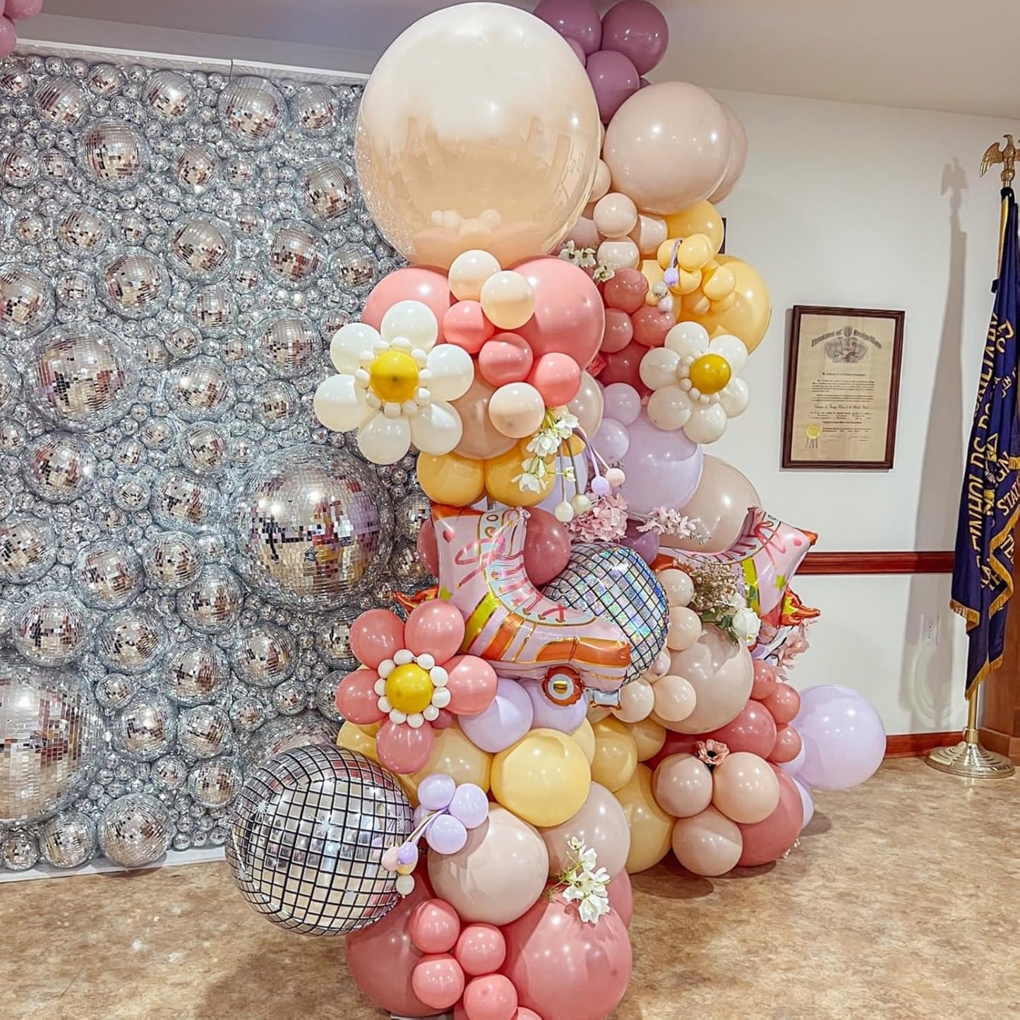 Dusty Pink Purple Balloons Arch Yellow White Balloon Groovy Theme Birthday Party Decorations Pastel Purple Beige Latex Helium Balloons Flower Disco Party Decor Wedding Baby Shower