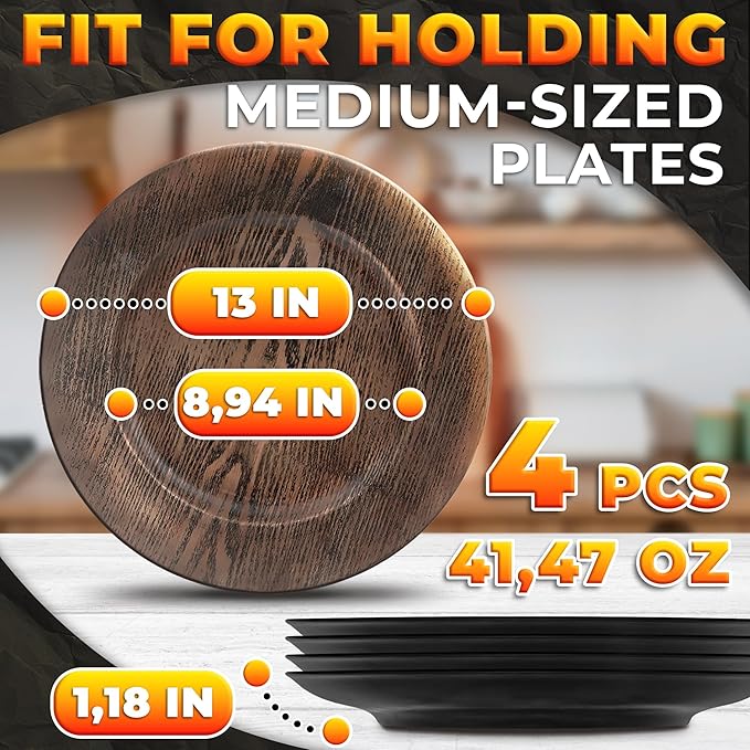 Easter Plastic Chargers for Dinner Plates Set of 4 - Large 13" Round Design -Colorfast and Elegant, Suitable for Dinner Settings, Weddings | Great Festive Home Decor Gifts, Faux Wood Charger Plates