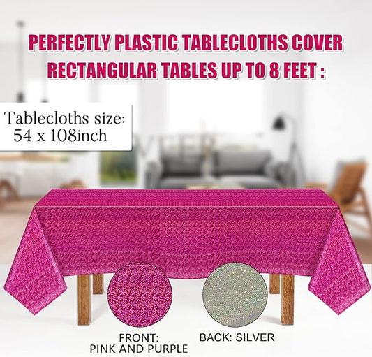 3 Pack Iridescent Tablecloth, 54" x 108" Birthday Party Table Cloths Iridescence Plastic Disposable Table Covers Iridescent Party Decorations, Birthday Decor Tablecloth for Buffet Table