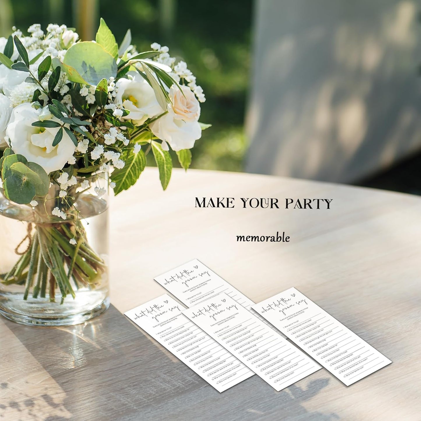 Bridal Shower Games, What Did The Groom Say, 25Pcs 4x9inch Minimalist White Double-Sided Bridal Game Cards, Wedding Shower Games for Guests, Engagement Bachelorette Party Supplies - A14