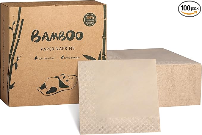 MORGIANA 100 Pcs Disposable Paper Napkins, Eco Napkins Biodegradable, Compostable Serviettes, Brown Cocktail Napkins for Party, Bar, Christma（33 * 33CM）