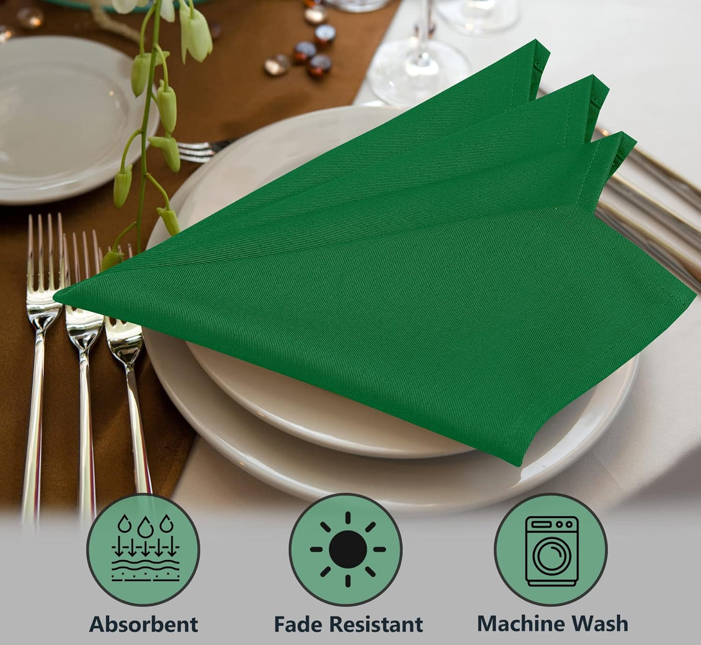 Ruvanti Cloth Napkins Set of 6, 18x18 Inches Napkins Cloth Washable, Soft, Durable, Absorbent, Cotton Blend. Table Dinner Napkins Cloth for Hotel, Lunch, Restaurant, Wedding Parties - Dark Green