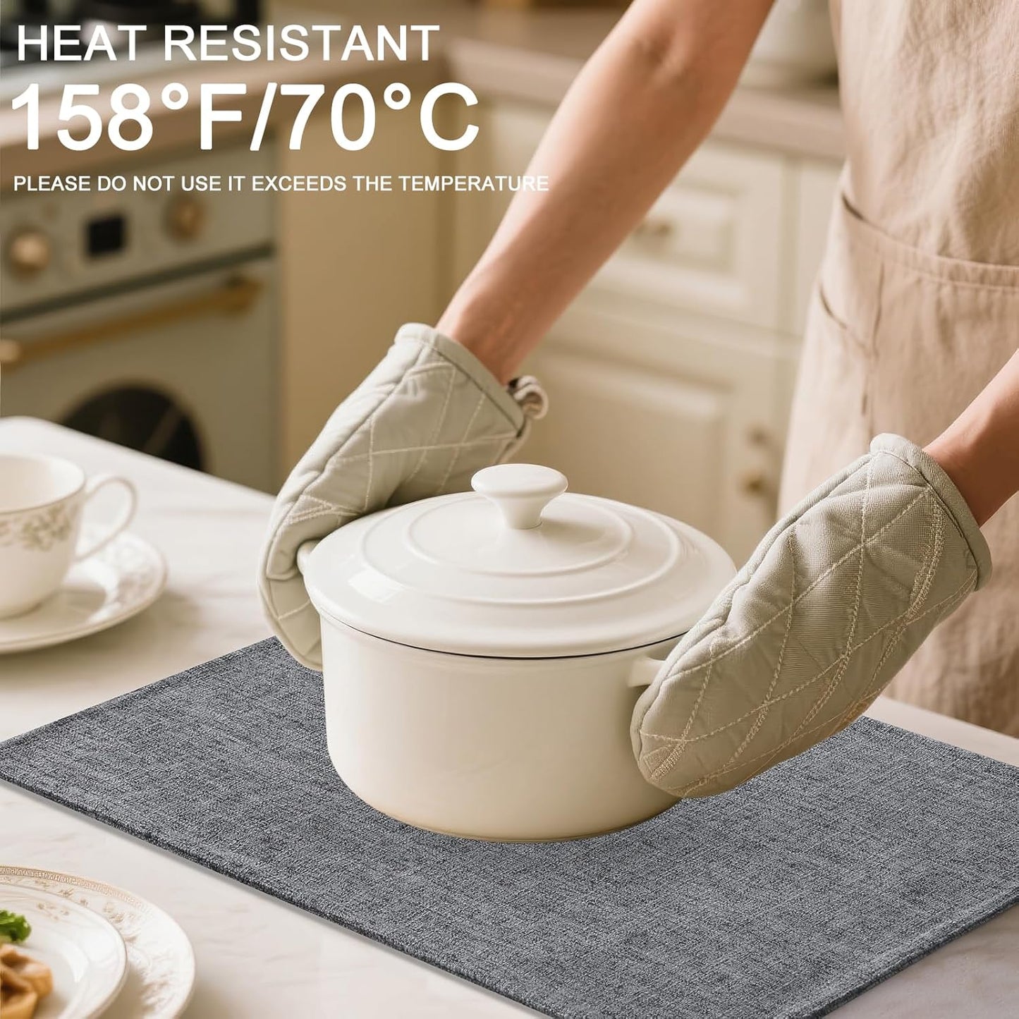 Homaxy Cloths Placemats for Dining Table Set of 4, Heat Resistant Washable Cotton Linen Blend Table Mats, Easy to Clean Place Mats for Indoor Outdoor Party Kitchen Decoration, 13" x 19", Dark Grey