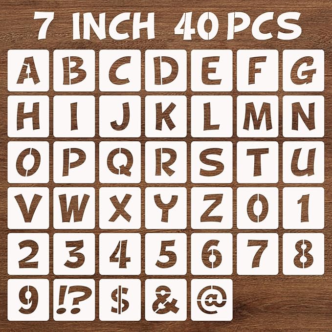 BAMIDELE 7 Inch Letter and Number Stencils, 40 Pcs Reusable Plastic Alphabet Spray Paint Stencils for Painting on Wood, Wall, Fabric, Rock, Chalkboard, Door Porch, Signage, DIY Craft Decoration