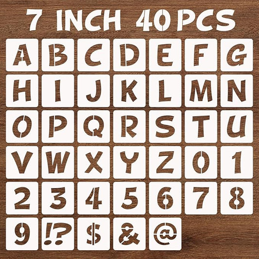 BAMIDELE 7 Inch Letter and Number Stencils, 40 Pcs Reusable Plastic Alphabet Spray Paint Stencils for Painting on Wood, Wall, Fabric, Rock, Chalkboard, Door Porch, Signage, DIY Craft Decoration