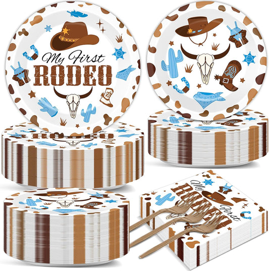 50 Guests My First Rodeo Birthday Party Supplies Decoration 1st Rodeo Party Birthday Plates and Napkins Forks Western Cowboy Tableware My First Rodeo Paper Plates for Boy Baby Shower Party 200PCS