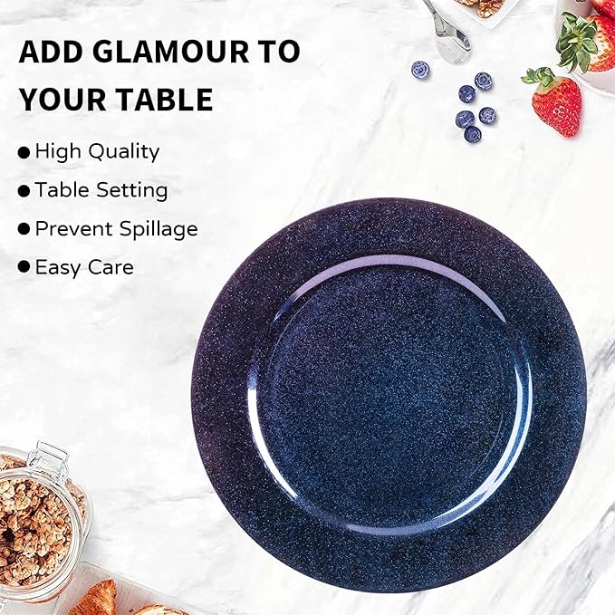 MAONAME Laser Blue Charger Plates Set of 12, 13" Round Plate Charger for Dinner Plates, Glitter Plastic Plate Chargers, Table Chargers for Wedding Decor, Party