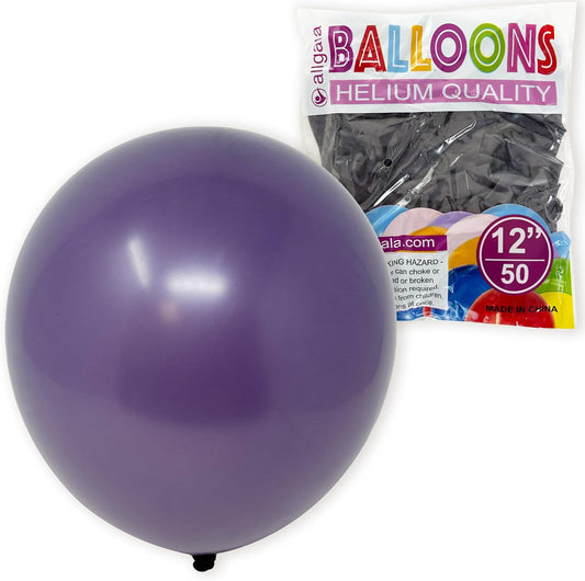 Allgala Helium Grade Latex Balloons - Bulk Balloon Pack | Ideal for Birthday Party Decorations, Gender Reveal, Thanksgiving | Thick and Strong Colored Balloons for Events | 50 pcs 12" - Retro Purple