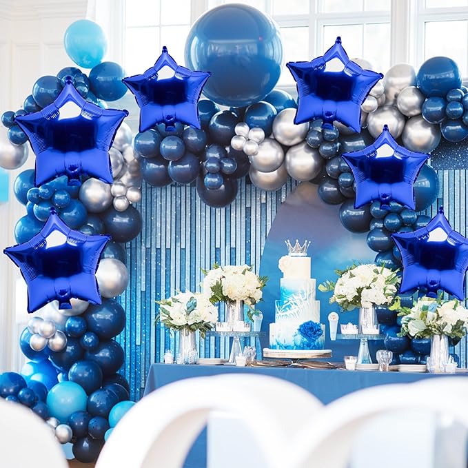 Biapian Blue Star Foil Balloons, 10PCS Dark Blue Foil Stars Shape Balloons, 18 Inch Aluminum Balloon for Helium Pentagram Balloon for Men Boys Birthday, Anniversary, Graduation Party Decoration