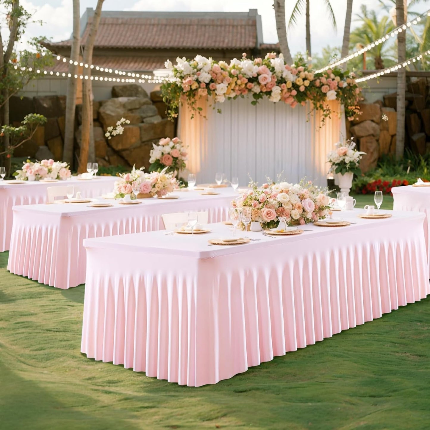 4 Pack Spandex Pink Fitted Table Cloth for 6ft Rectangle Tables Pink Stretch Tablecloth Table Covers Banquet Table Clothes Wrinkle Free Table Skirt for Parties Wedding