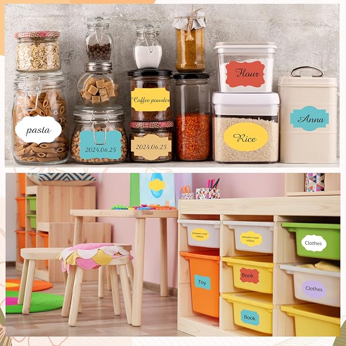 Yeachlaing White Labels - 250 PCS 3" x 2" Fancy Shape Stickers for Storage Box or Food Jars