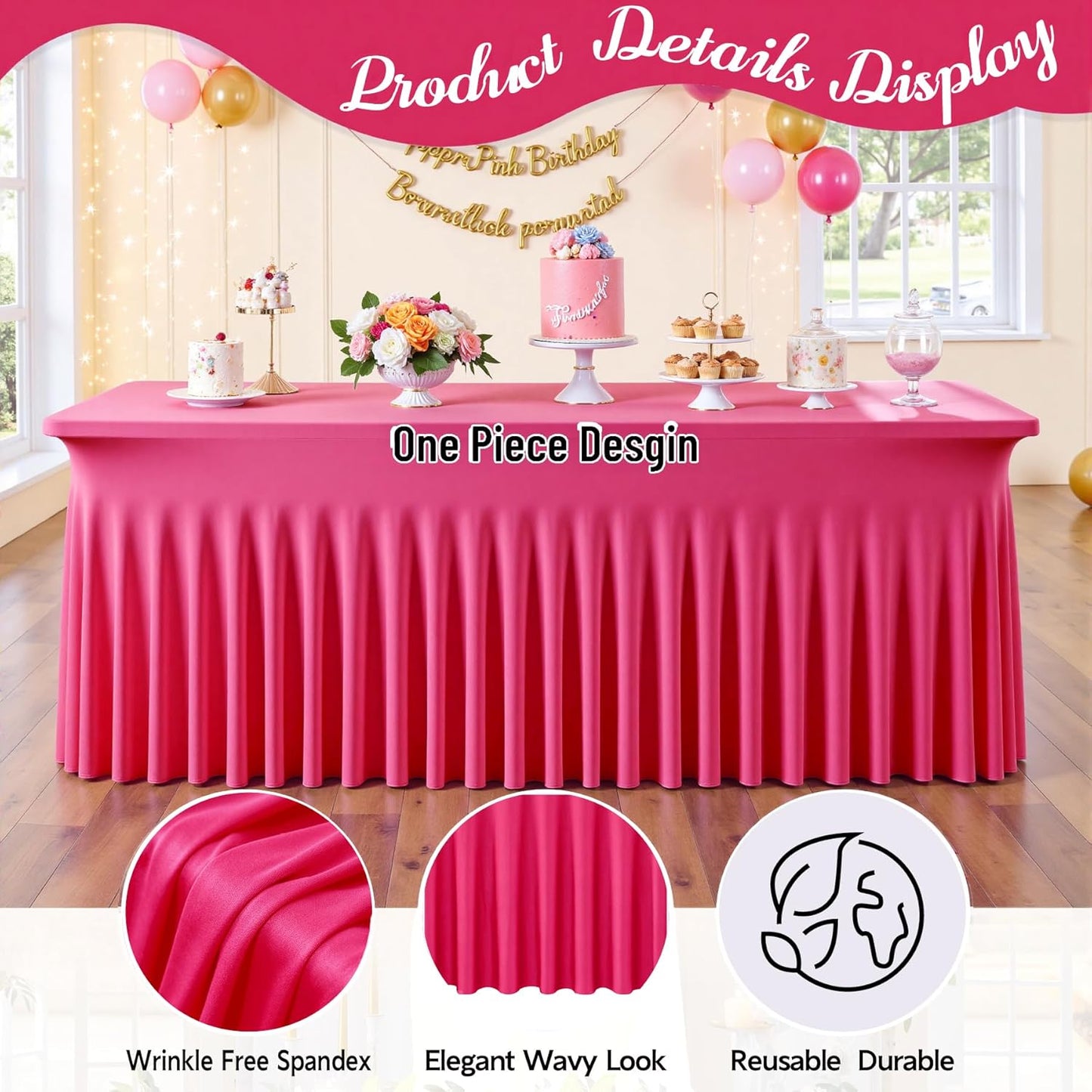 leegleri 6 Pack Hot Pink Spandex Table Clothes for 6 Foot Rectangle Tables, Wrinkle Free Fitted Table Cloth 6ft Stretch Tablecloths for Parties Weddings Birthday Banquet Baby Shower