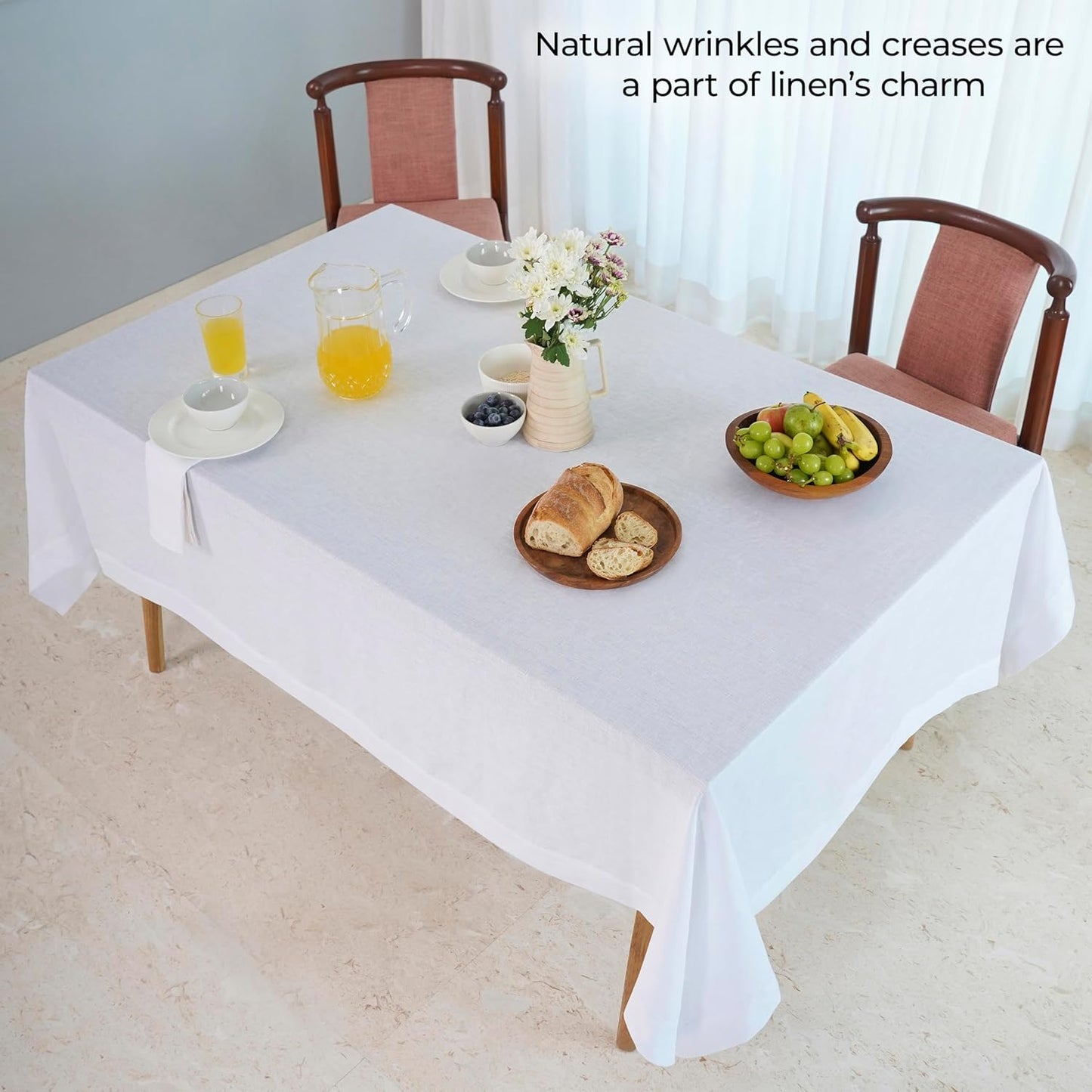 D'Moksha Homes White Linen Tablecloth 60 x 120 Inch - 100% Pure Linen Tablecloth for Rectangle Tables - Machine Washable Table Cloth for Fall, Autumn and Halloween