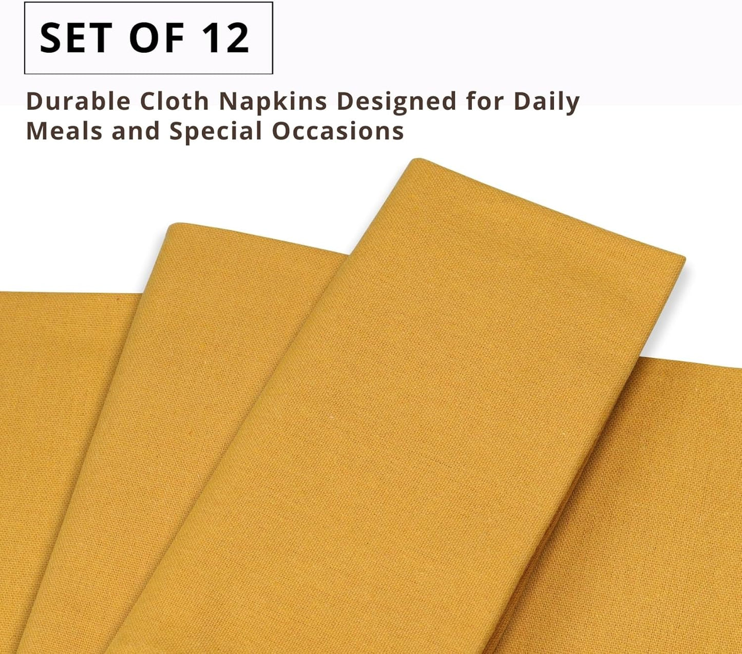 PurpleEssences Set of 12 Cloth Dinner Napkins 100% Cotton 18x18 Inch - Soft Durable Washable - Ideal for Farmhouse Party Fall Thanksgiving - Perfect Everyday Use Table Linen - Golden Yellow
