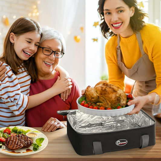GhvyenntteS Insulated Casserole Carrier for Hot or Cold Food, Collapsible Insulated Food Carrier Lasagna Lugger Tote for Potluck Parties/Picnic/Travel, Fits 9"x13" Baking Dish, Black